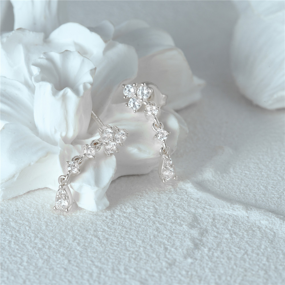 1 Pair 925 Sterling Silver Zircon Geometric Drop Earrings display picture 4