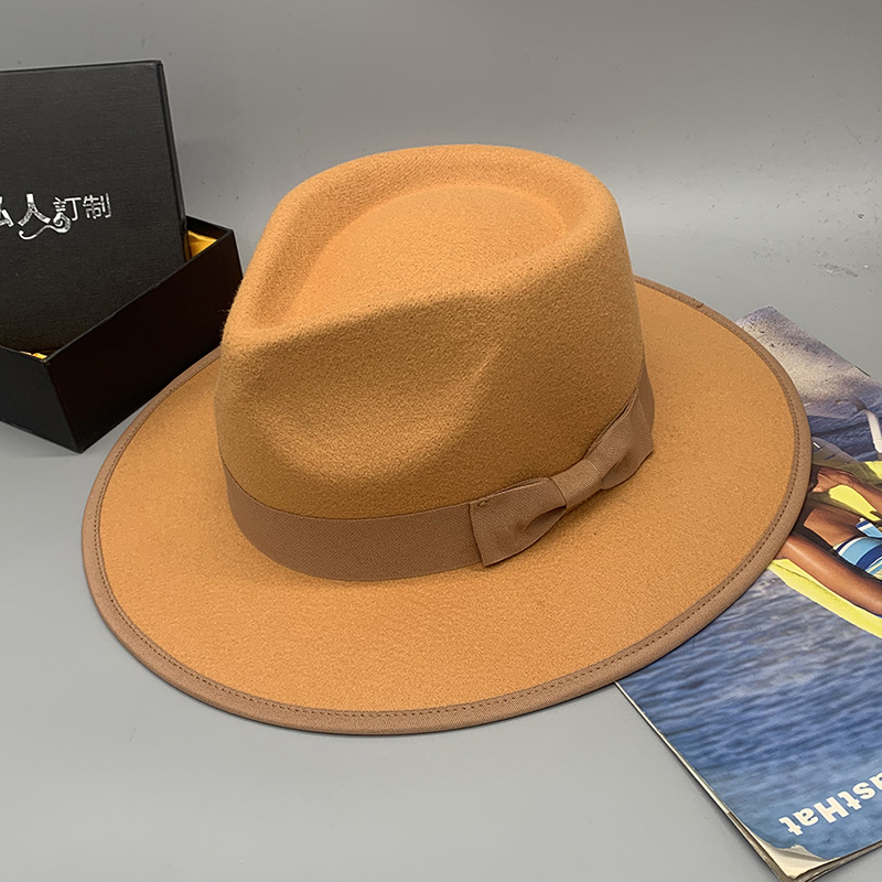 Winter Season Men'S Gender Bowknot Design Retro Style Men's Retro Solid Color Bowknot Flat Eaves Fedora Hat