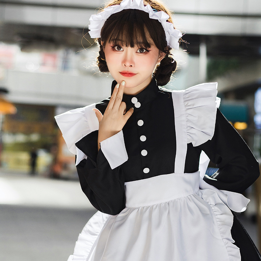 Blanco y Negro Maid vestido día estilo gótico en el de las mujeres grandes Lolita