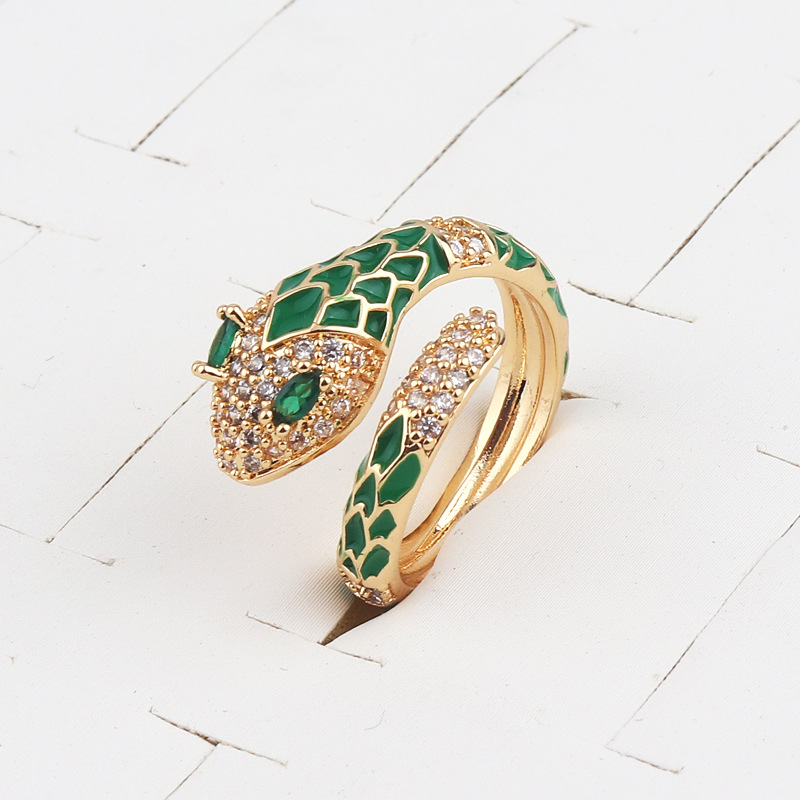 Fashion Snake Copper Open Ring Plating Zircon Copper Rings