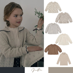 in stock ins2024 Autumn and Winter New Top Long Sleeve Base Shirt Cotton Floral Small Collar Top for Girls