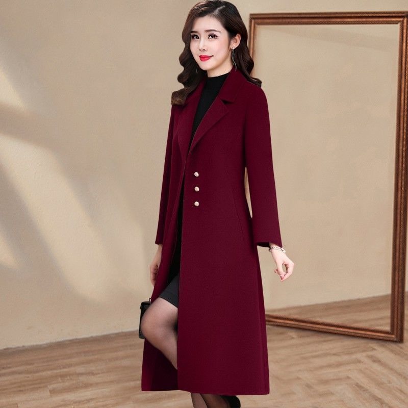 New Amazon European and American Autumn and Winter Windbreaker Woolen Outwear Women's New Slimming Look Over-The-Knee Aunt Windbreaker