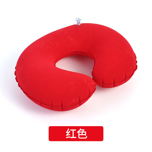 In-stock travel inflatable pillow, car and airplane neck pillow, U-shaped inflatable pillow, PVC flocking travel pillow—wholesale