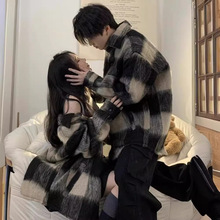 格子毛呢西装外套女2024秋冬季新款韩宽松加厚小个子显瘦呢子大衣