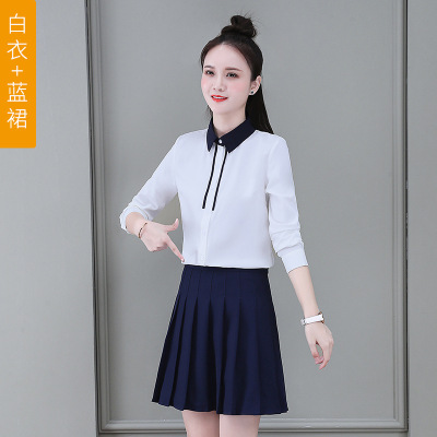 幼师园老师工作服幼师秋装制服长袖衬衫百褶裙