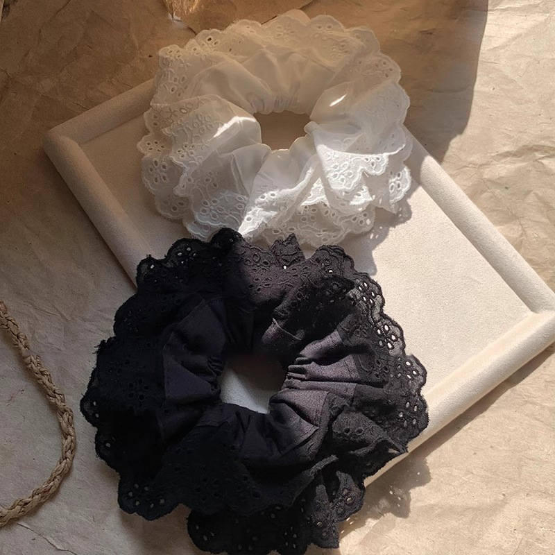 2025 nuevo estilo francés de alta calidad cabello de cabello de encaje blanco gran anillo de cabello para mujeres