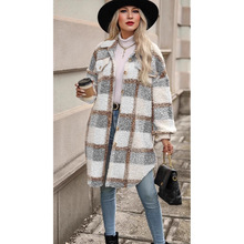 2025跨境新款加厚外套亚马逊秋冬新款女装欧美翻领格子毛呢大衣