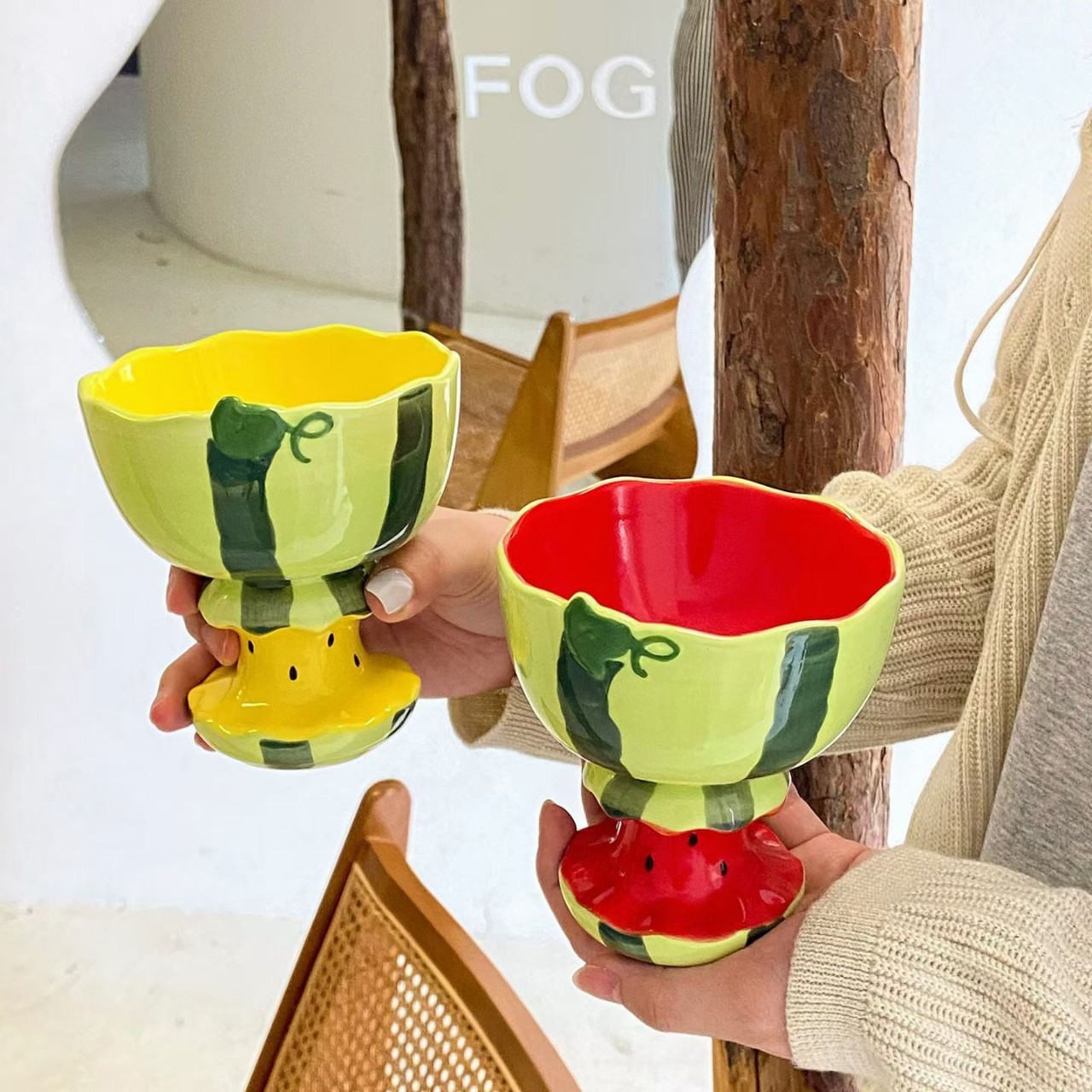 Tazas de sandía pintadas a mano tazas de cerámica extrañas tazas de agua de alto valor para dar regalos de cumpleaños significativos a las chicas