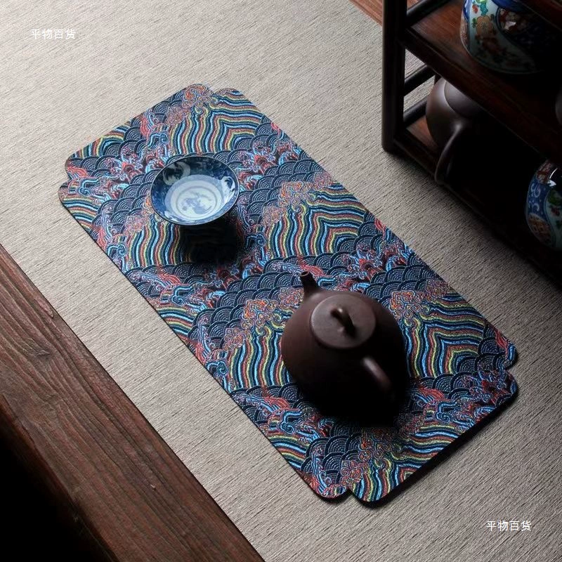 Новый двусторонний парчовый коврик для чая в китайском стиле, сухой пузырьковый коврик для чайной церемонии, парчовый коврик с принтом в китайском стиле, ретро-микроабсорбирующий коврик, прочный
