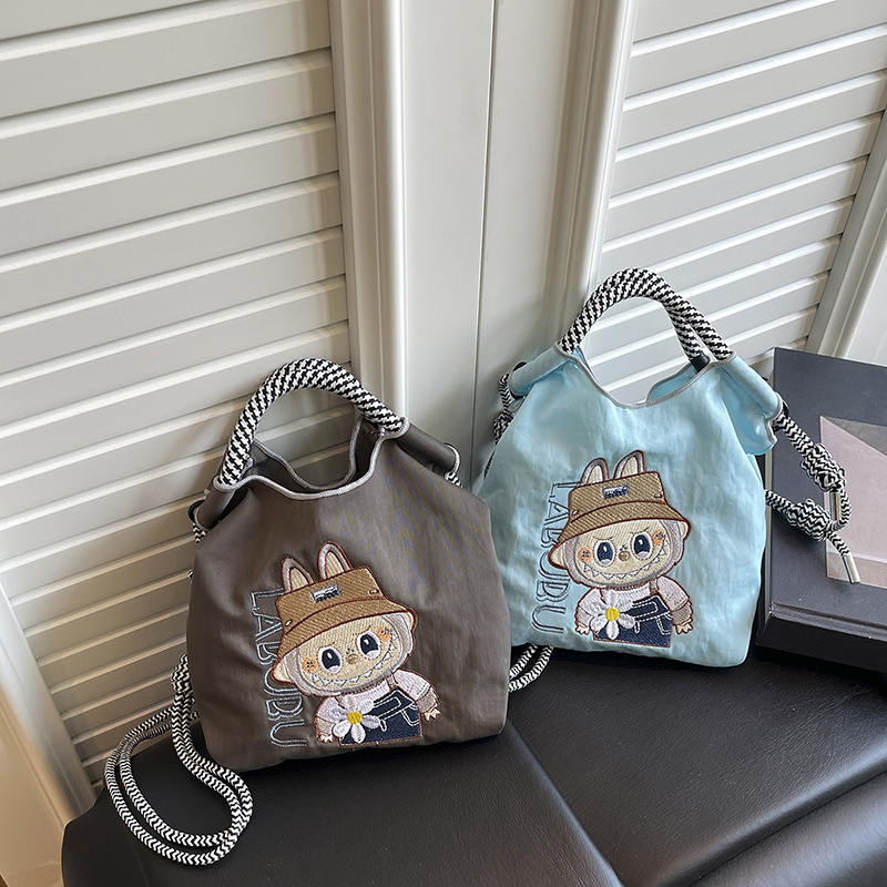 Ballchain Bag New Model Labubu Embroidered Tote Shopping Bag Single Shoulder Crossbody Small Square Bag Children's Phone Bag