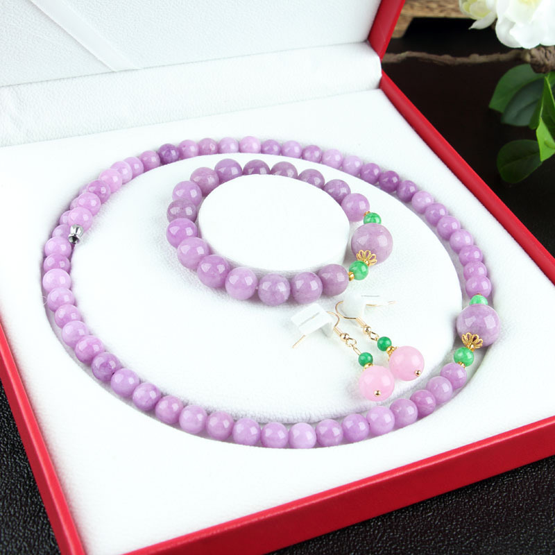 Violet Bracelet 14mm Round Beads Large Particle Mother Chain Antique Handheld Rosary Three-Piece Set Kunzite