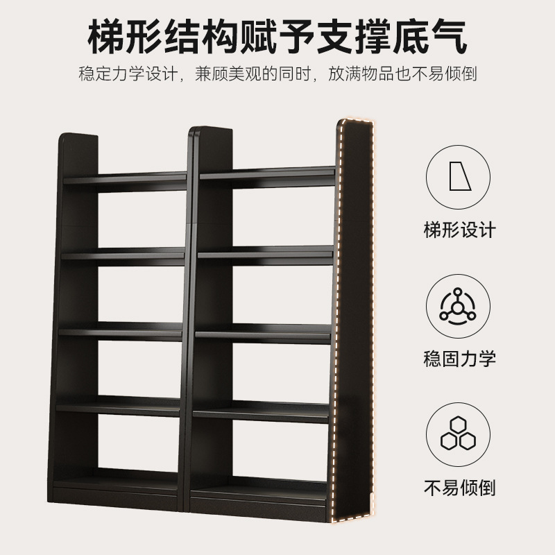 落地书架中古风梯形展示柜家用客厅立柜窄柜收纳柜一体靠墙储物柜|undefined