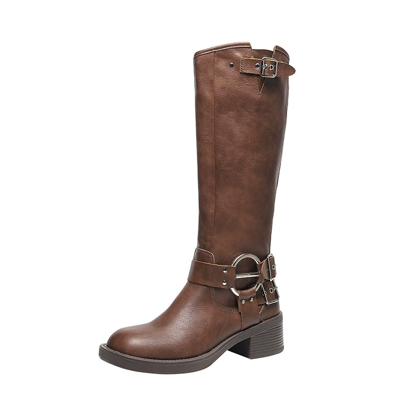 Cavaliers Boots Women's Rough Heading High Boots 2024 Winter Retro Merades Western denim boots, but knee boots