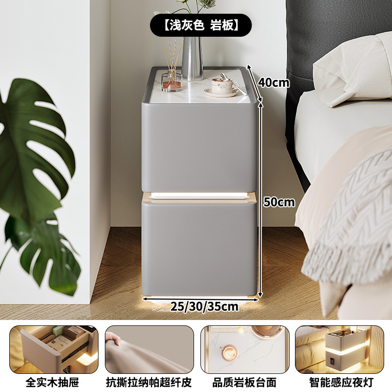 Mesita de noche inteligente, pequeña lámpara de banda ultra estrecha, cargador inalámbrico, gabinete de almacenamiento de dormitorio doméstico, gabinete estrecho con borde de cama de apartamento pequeño