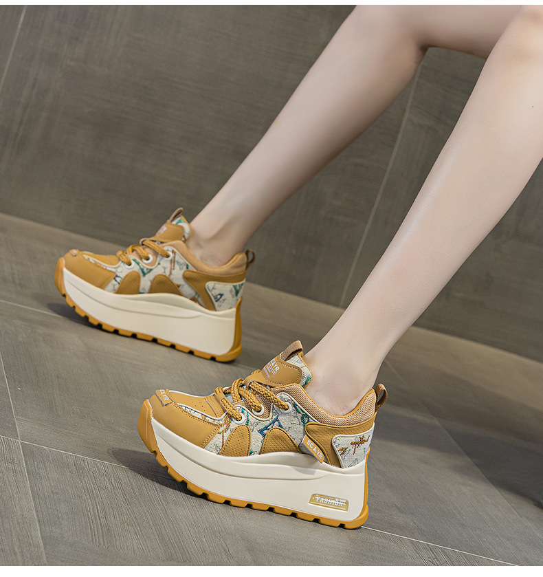 Giày sneaker nữ đế dày phong cách retro, tăng chiều cao — Be 5033, Vàng 5033 chi tiết 13