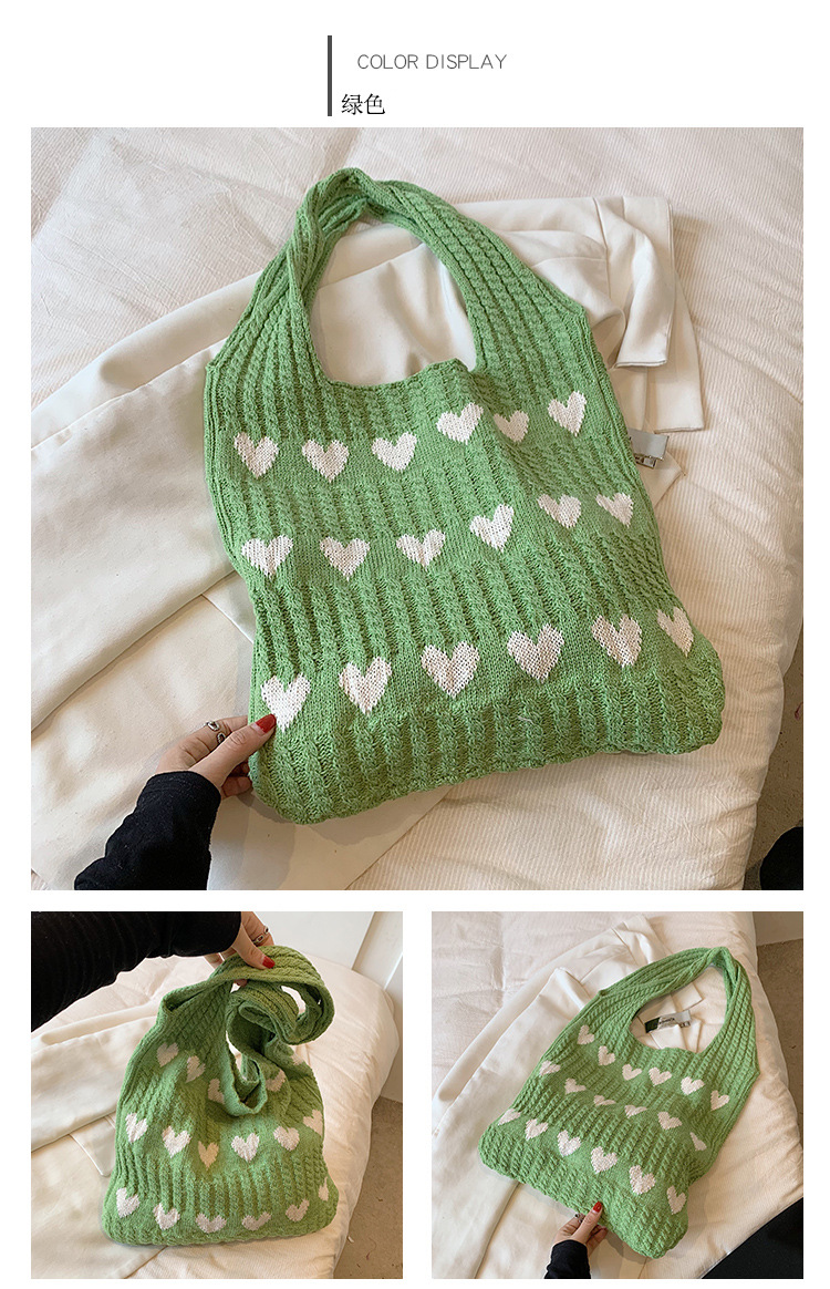 Streetwear Style Square Shape Women's All Seasons Knit Heart Shape Streetwear Square Open Shoulder Bag