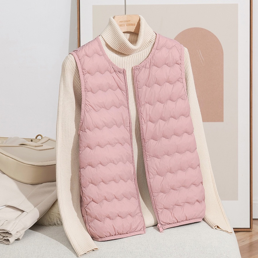 2025 otoño y invierno nuevo ligero de cuello redondo ondulado cordón de invierno portátil 90 chaleco de invierno de chaleco de invierno de moda