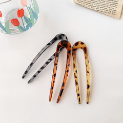 Korean fashion hairpin cold-style resin leopard print tied-up hairstyle hair clip U-shaped pin simple versatile hair accessory for women