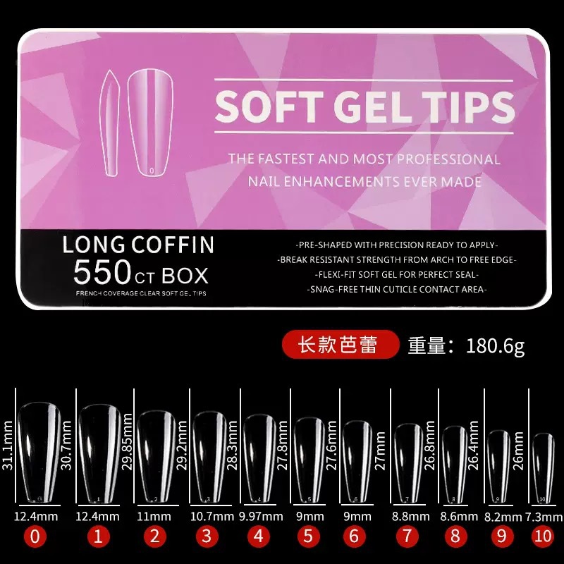 Amazon porcelana caja blanca esmalte de uñas ultra-delgada sin costuras esmerilado gota de agua larga almendra tallado libre esmalte de uñas 550 piezas/caja