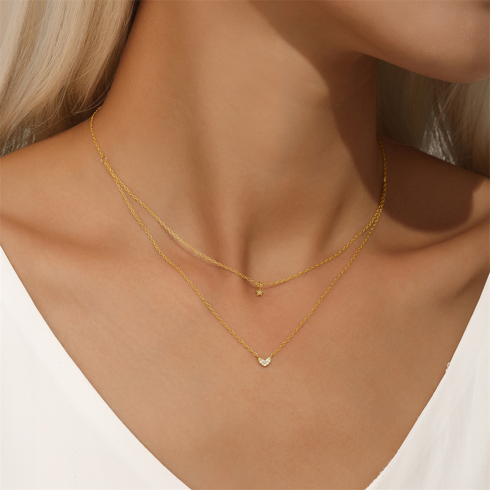 cable chain Chain Type 1 Piece Quantity 925 Sterling Silver Zircon Cable Chain Inlay Star Heart Shape Necklace