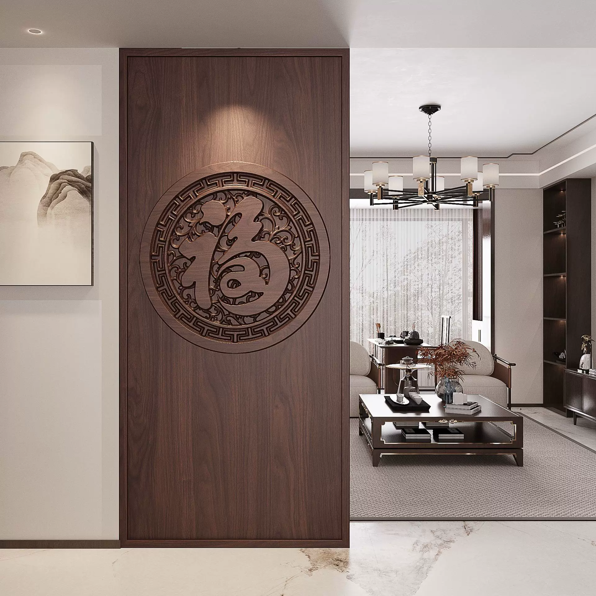 定制纯实木屏风隔断客厅顶天立地进门遮挡雕刻雕花卧室入户玄关