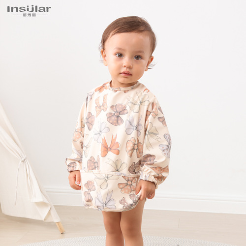 Danish style children's waterproof reverse dressing bib eating smock baby eating bib rice pocket painting smock