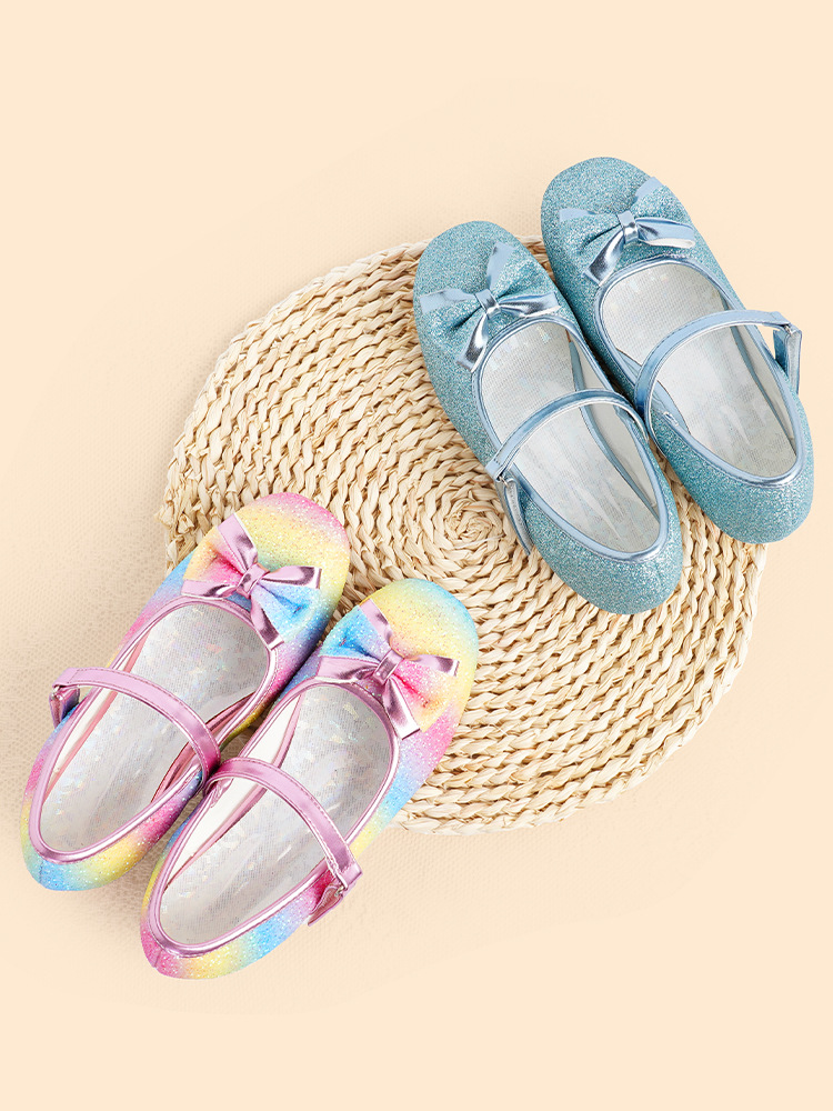 Zapatos de baile para niños Velcro princesa mariposa cordones de zapatos con lentejuelas vestido zapatos de suela blanda zapatos de rendimiento de pasarela
