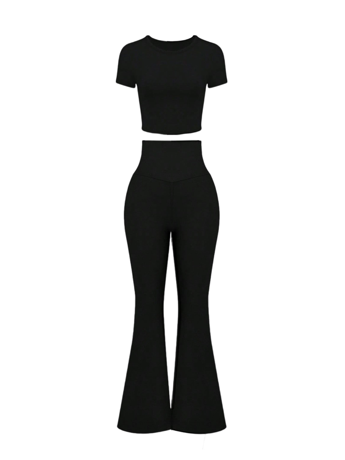 Women's Clothing High-Waisted Flared Pants Women's Spring/Summer Casual Sportswear Cropped Short-Sleeved Multi-Occasion Style_ecoleips.com