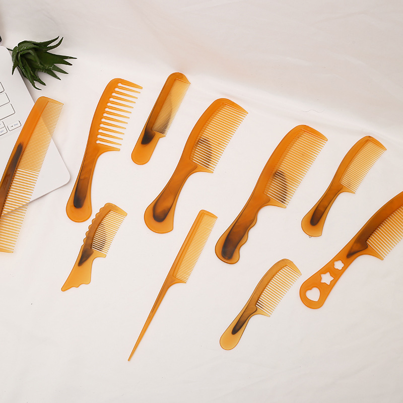 Juego de diez peines, peines multicolor para peluquería, juego de peines de goma irrompibles, venta al por mayor para proveedores de vendedores ambulantes.