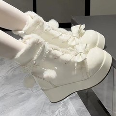 甜美毛球蝴蝶结lolita雪地靴2025年新款厚底加绒保暖可爱冬季棉靴