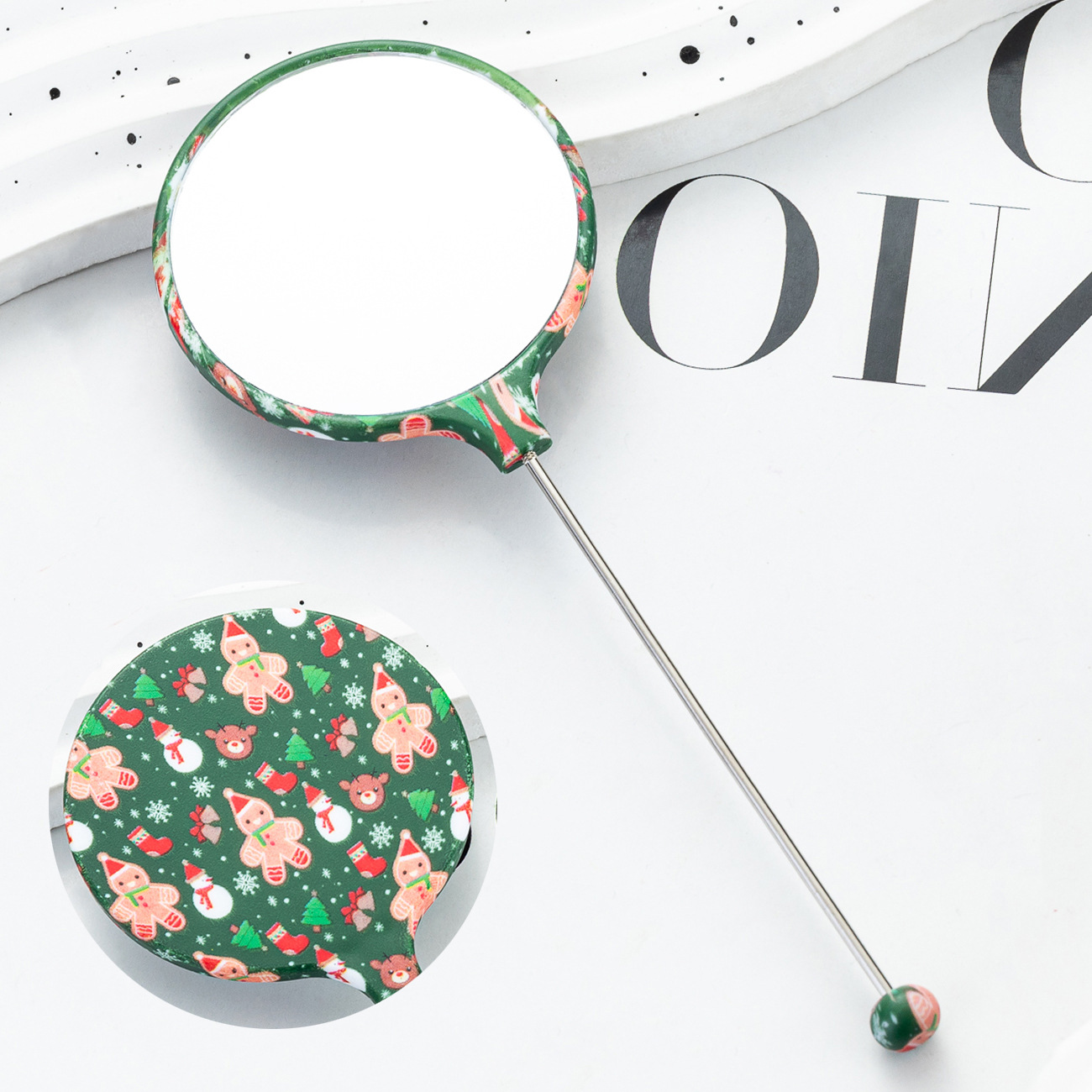 Espejo de mano multicolor DiDi Beaded Espejo de mano de alta definición portátil Espejo de mano nuevo patrón de Navidad y Halloween Espejo pequeño