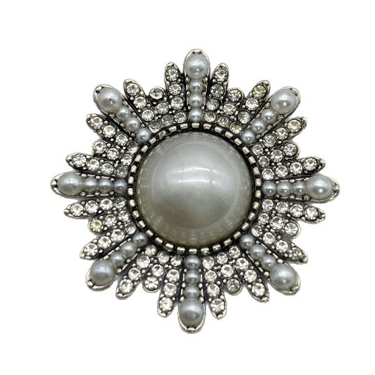 Vintage Blumen Brosche Mit Perlen Und Strass, Elegantes Accessoire_voghion.com