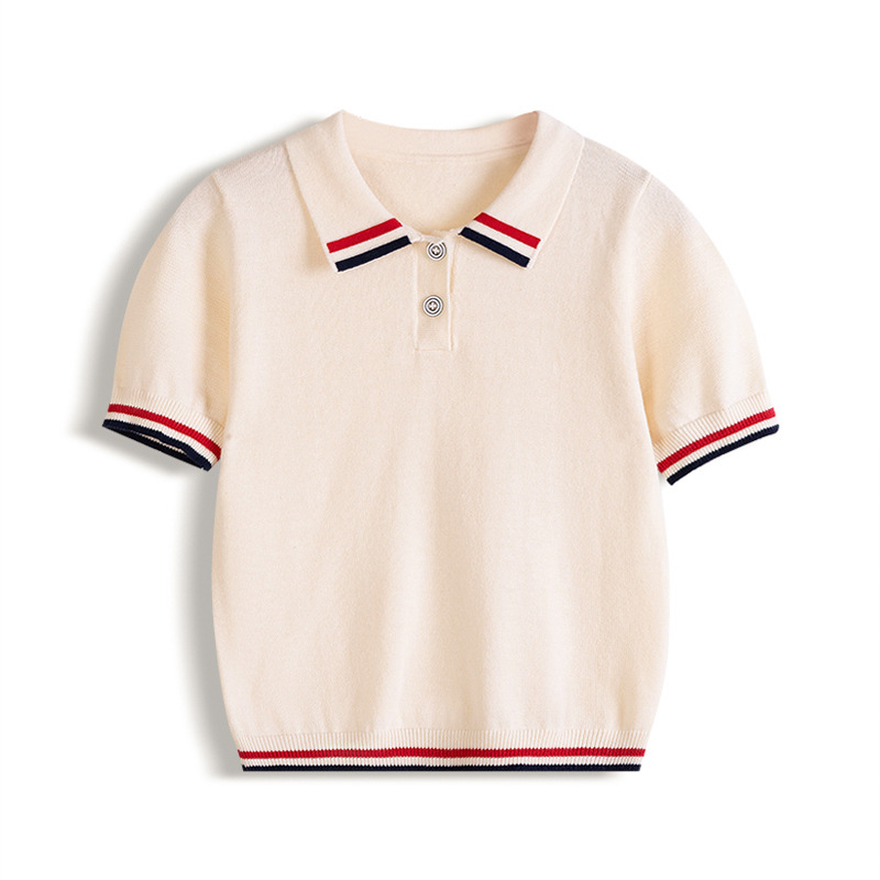 Camisa de polo a rayas para niños de categoría A transfronteriza Camiseta de manga corta para niños Camiseta de punto de solapa para niños transpirable