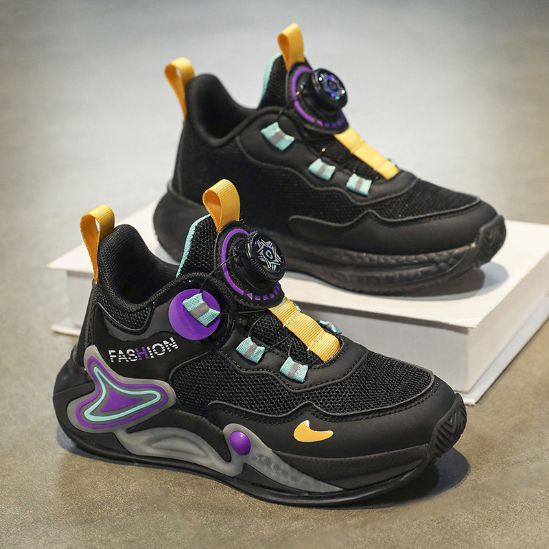 Zapatos para niños de verano 2025 nuevos zapatos de baloncesto para niños botones giratorios de malla transpirables zapatos de carreras