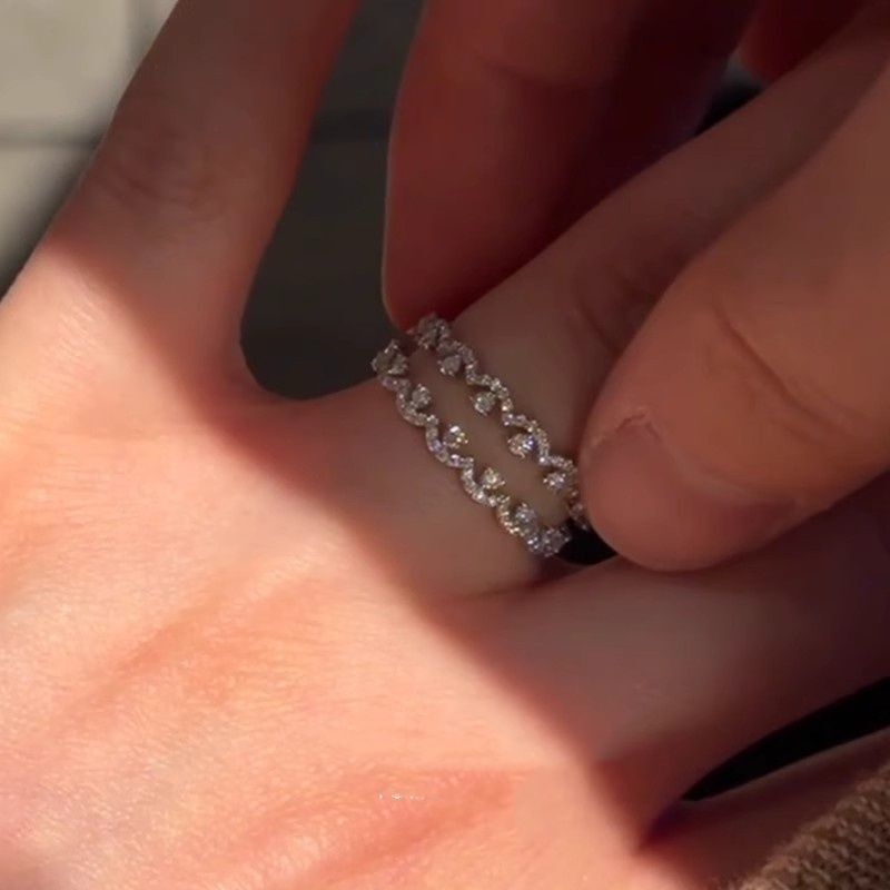 One Two-Wearing Ins Style Rai Diamond Woven Light Lace French Flash Diamond Ring for Women with Exquisite Design and Light Luxury Ring