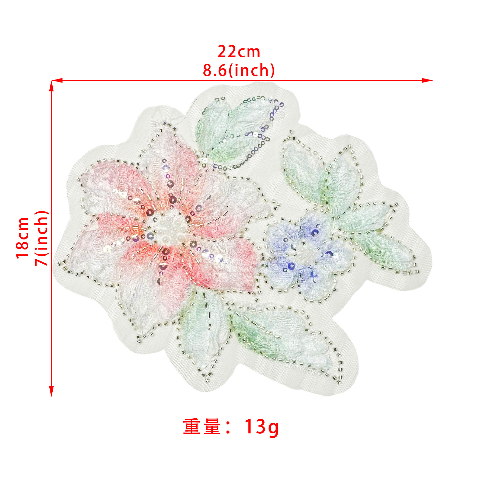 26 primavera y verano nuevo hilo de malla sequinilla bordado DIY tela teñida pegada flor de pecho decoración de moda accesorios de ropa de mujer