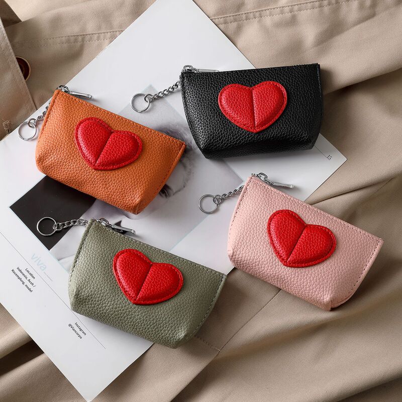Ailun's New Fashionable Color-Blocking Heart-Shaped Small Wallet for Women, Cute Mini Pu Keychain Coin Purse for Girls