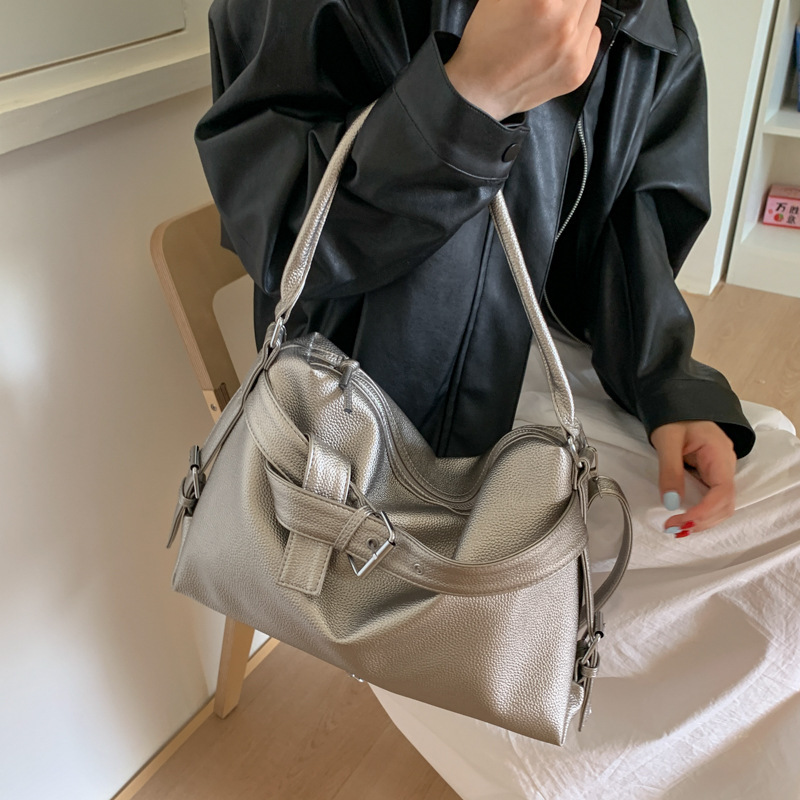 批发大容量软皮托特包时尚复古纯色腋下女包慵懒风新款单肩斜挎包|undefined