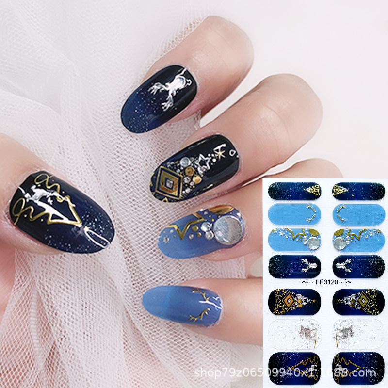 Pegatina de uñas de diamante de imitación 5D para hornear sin gel ins Halloween Navidad copo de nieve alce pegatina de uñas DIY pegatina de uñas