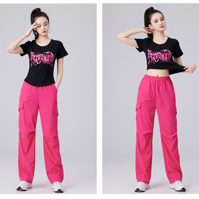 Summer square dancing, outdoor sports outfit, body-fitting aerobics, ghost dance, cargo pants, casual, thin and fashionable.