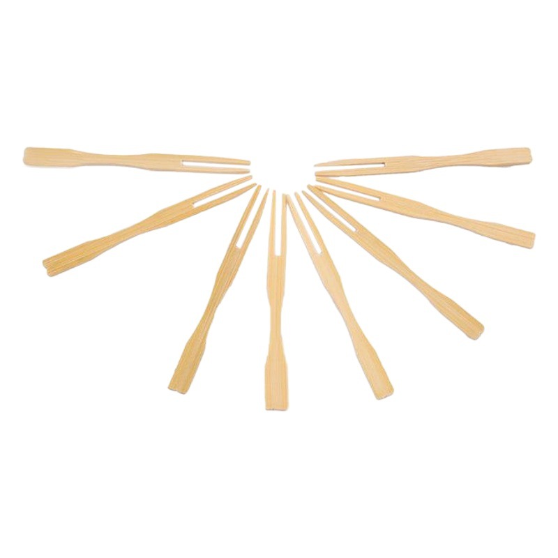 En caja de bambú palo hogar bambú fruta palo pastel postre merienda tenedor KTV comercial desechable fruta tenedor