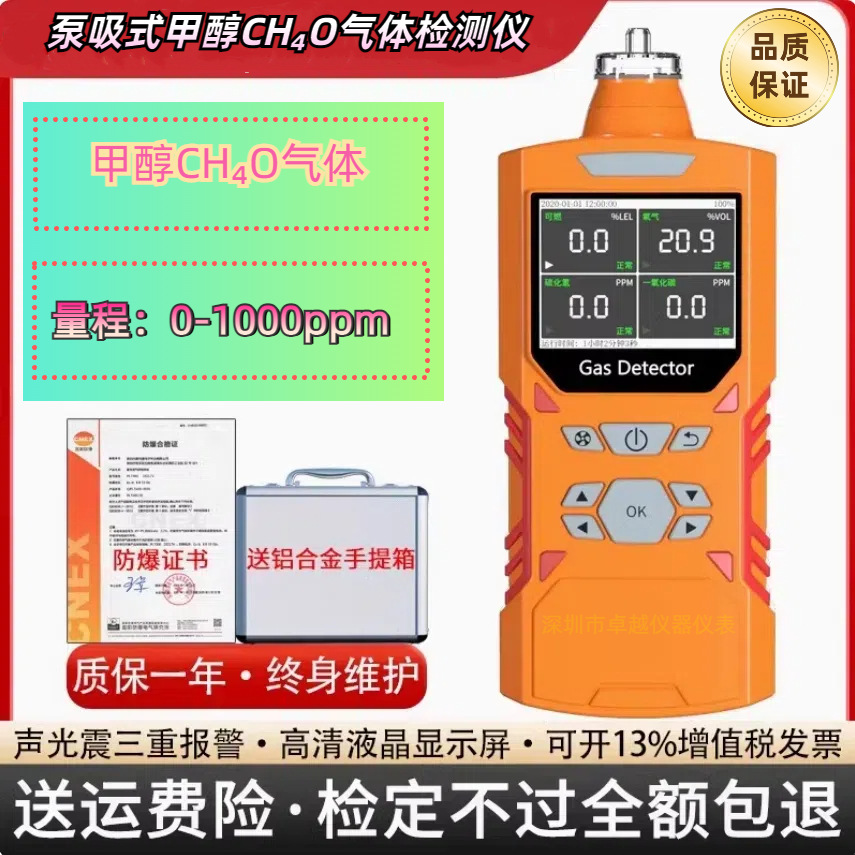 ZY-456X泵吸式甲醇气体检测仪 易燃易爆甲醇CH4O气体浓度分析仪