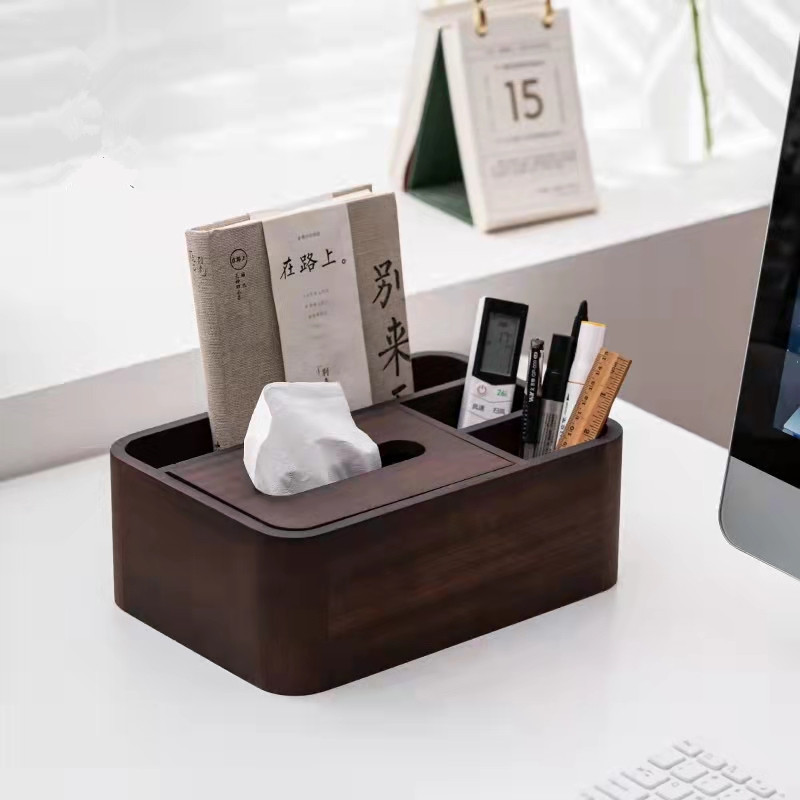 Caja de pañuelos de nogal negro hogar caja de pañuelos de estilo chino sala de estar multifuncional caja de almacenamiento de madera maciza mesa de té caja de organización
