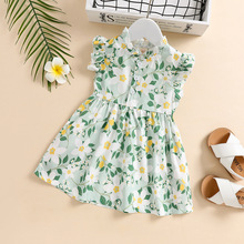 跨境新品亚马逊独立站热卖清新花卉印花甜美女童装连衣裙批发