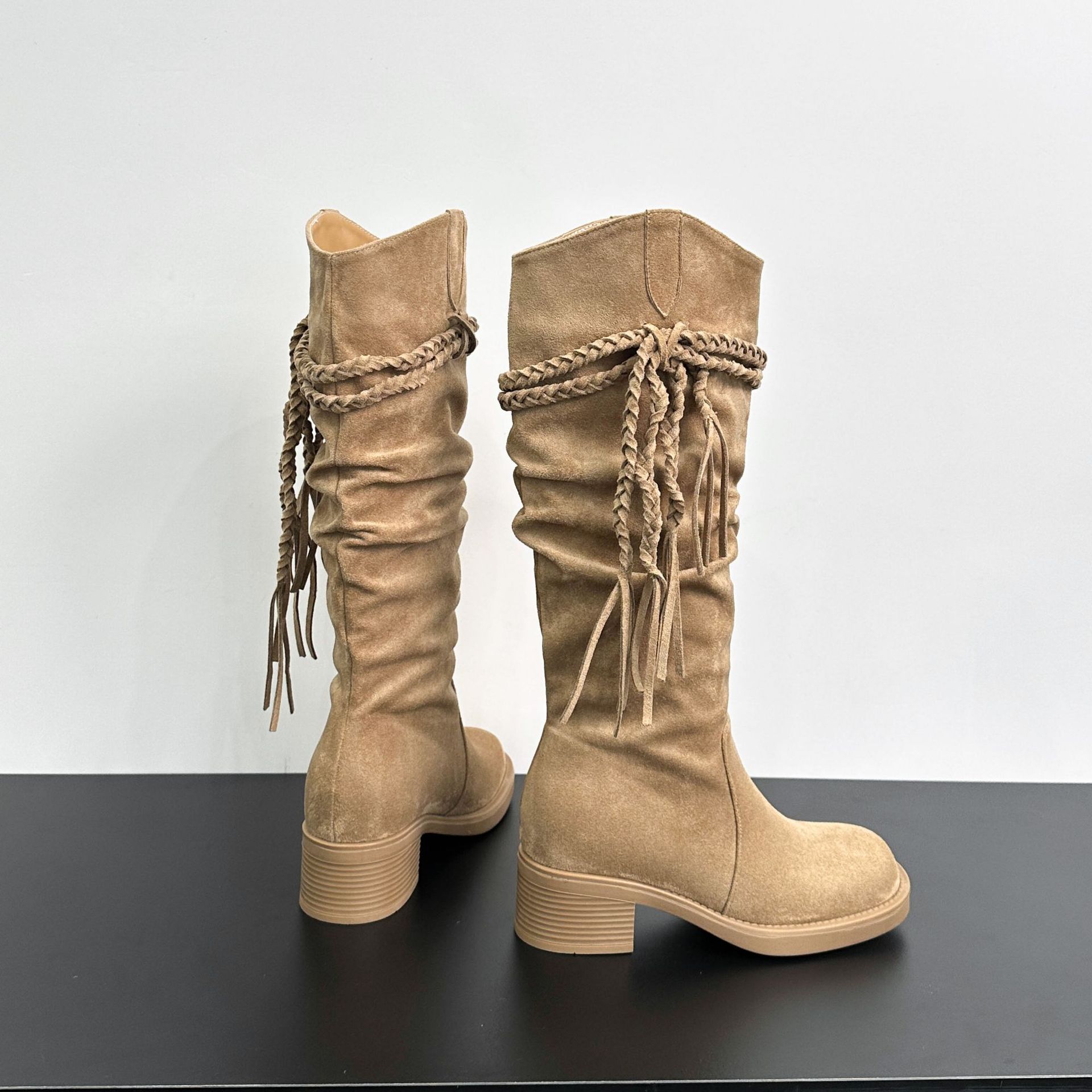 Botas Altas de Caballero para Mujer de 8 cm de Terciopelo Térmico para Otoño e Invierno