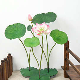 迎荷花花假荷叶莲花客厅塑料PU假花装饰水池摆件拍照拍摄迎阙