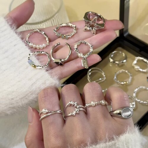 Ins heart pearl ring index finger ring niche design sense ring unique simple temperament high-end sense women's jewelry