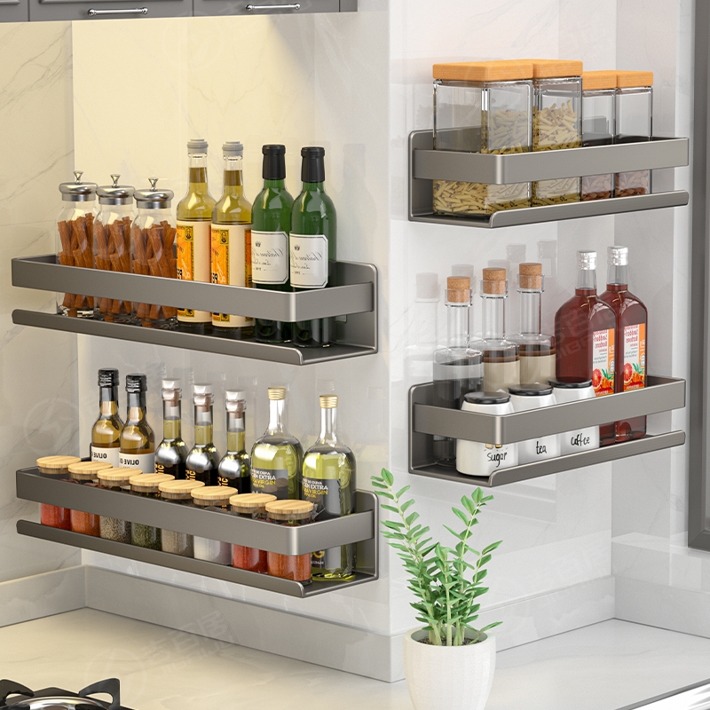 Free Shipping Kitchen Multi-Functional Spice Storage Rack Wall-Mounted Punch-Free Spice Rack Integrated Wall-Mounted Spice Storage Rack
