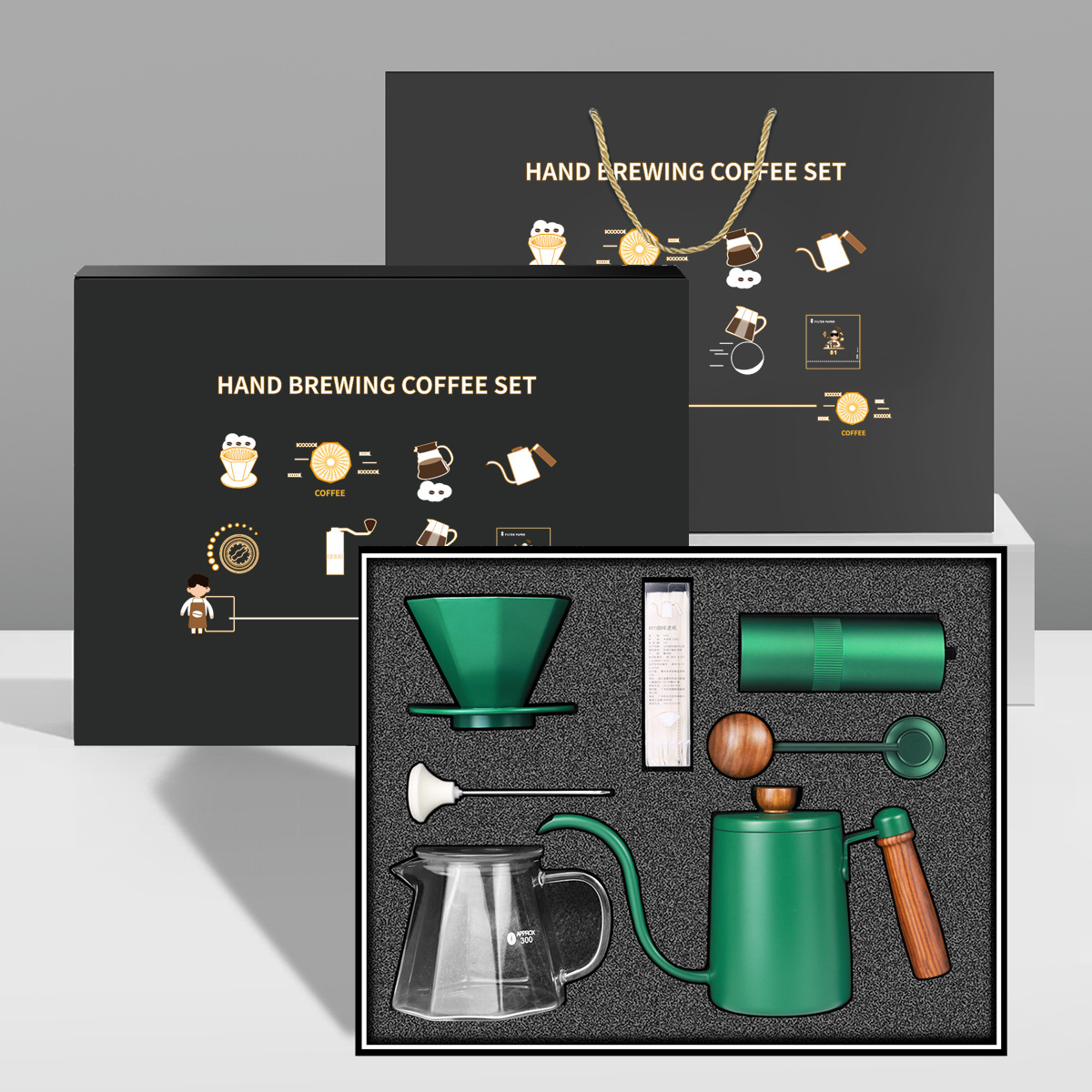 Caja de regalo de café de mano de Spu, máquina de café de mano, olla de irrigación de mano, conjunto de regalos de negocios