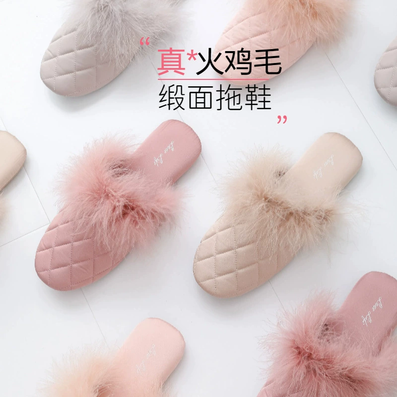 Новый стиль женские модные шлепанцы длинношерстные шерстяные шлепанцы для дома противоскользящие французские вечерние атласные домашние туфли